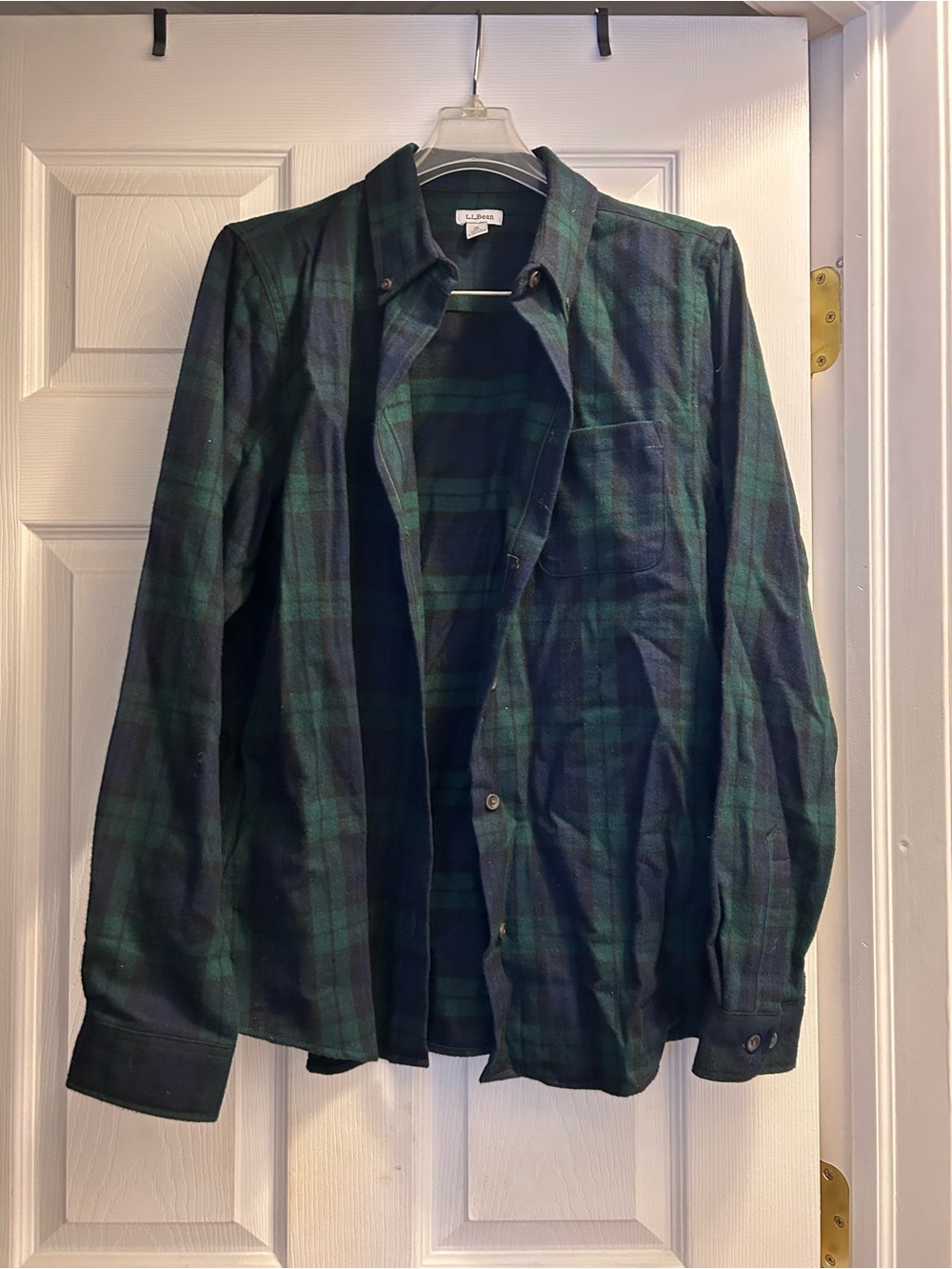 MENS LL BEAN 100% COTTON FLANNEL LONG SLEEVE PLAID BUTTON UP SHIRT GREEN MEDIUM